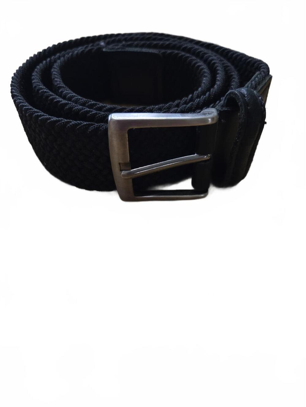 Black Woven Fabric Belt with Silver Buckle